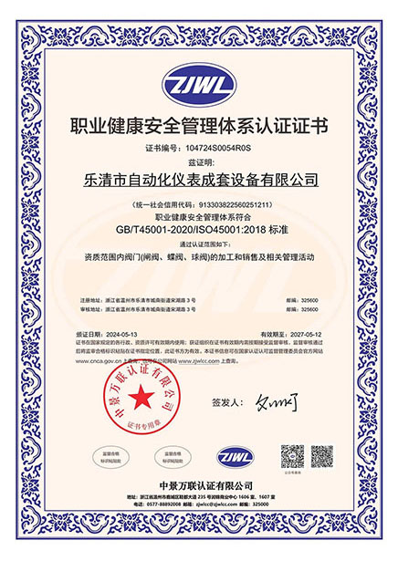 職業(yè)健康安全管理體系認(rèn)證證書